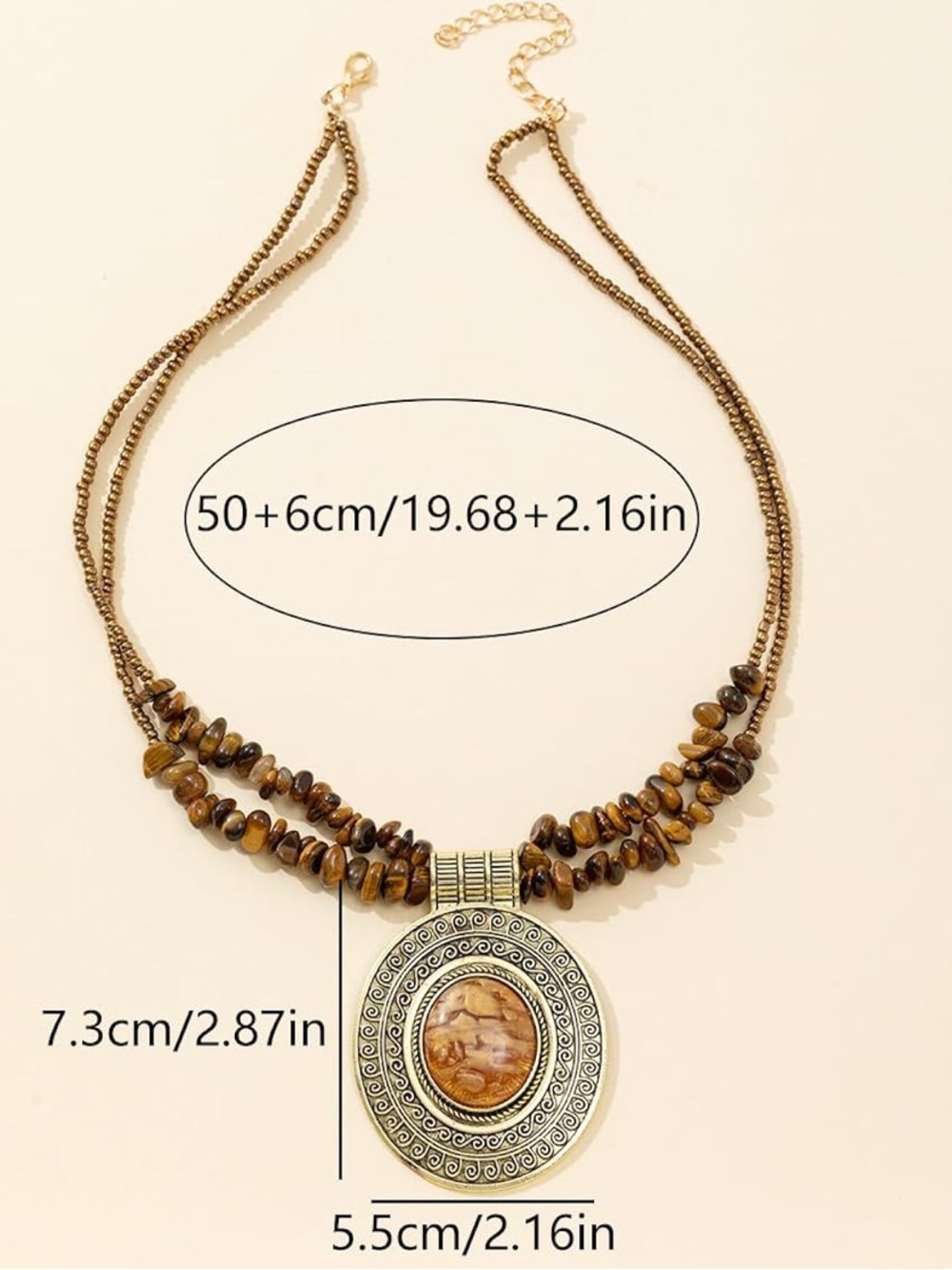 Anthropologie Brown Tiger Eye Disc Pendant Necklace - Picture 4 of 9